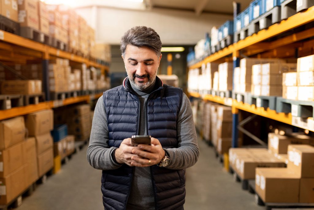 A Supplier to the Cyber Security Industry walking through the warehouse